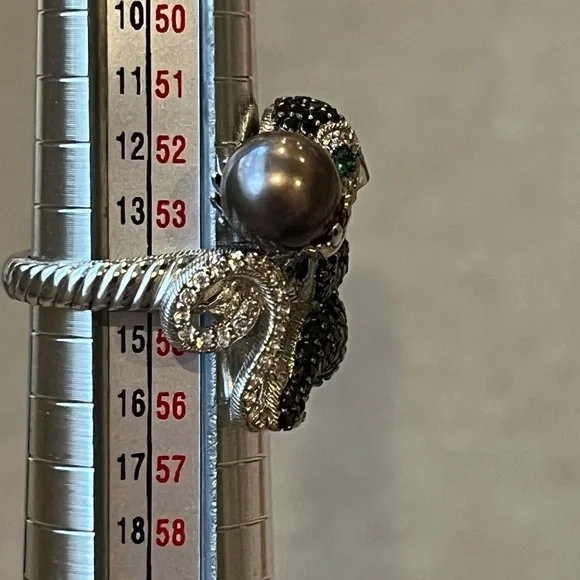 Sterling Silver Black Spinel Monkey Ring Size 7